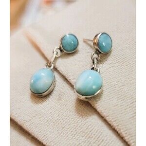 Genuine Dominican Larimar gemstones Sterling Silver 925 earrings Blue Larimar